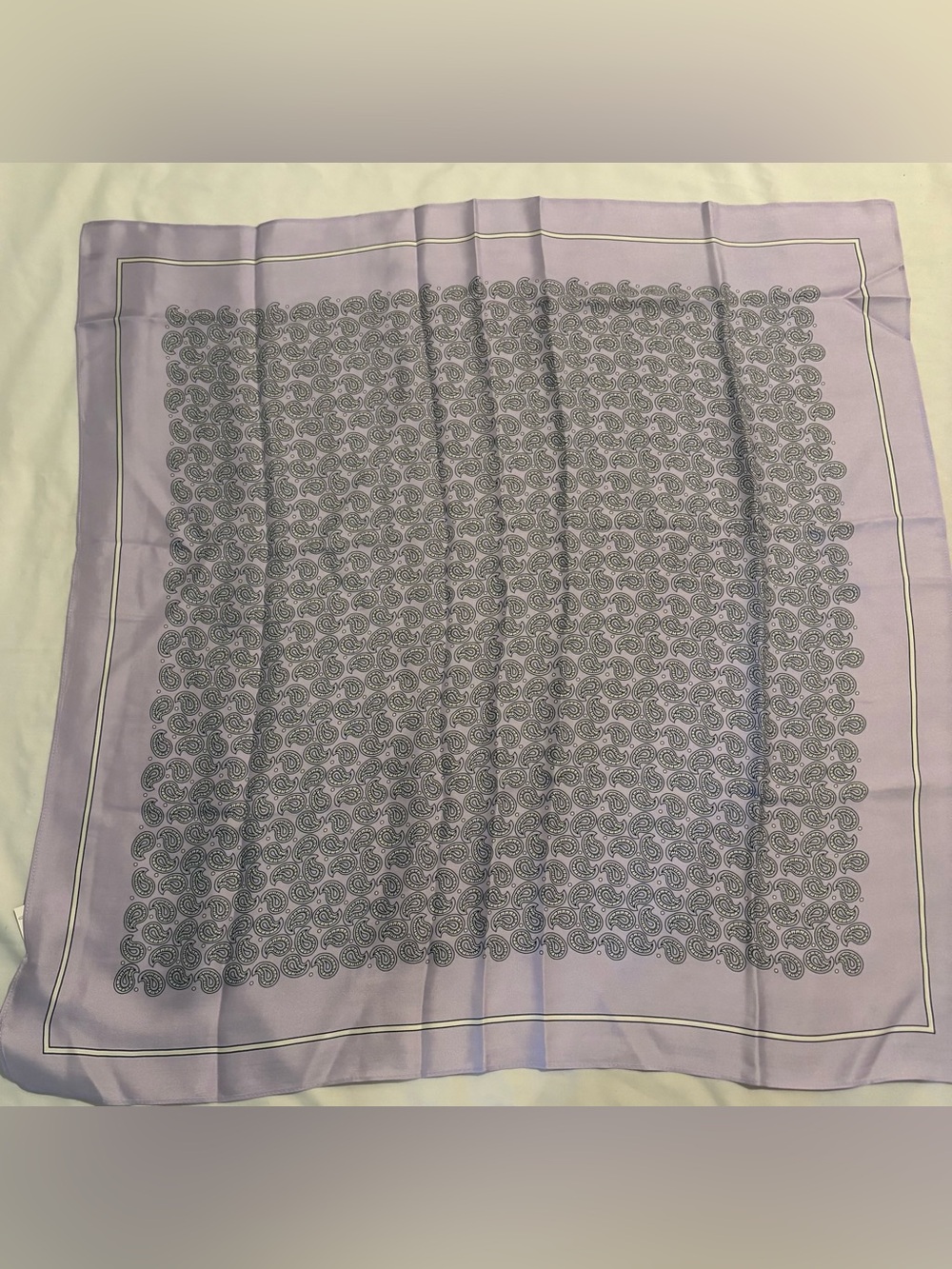 J. Crew Lavender Paisley Border 100% Silk Scarf.